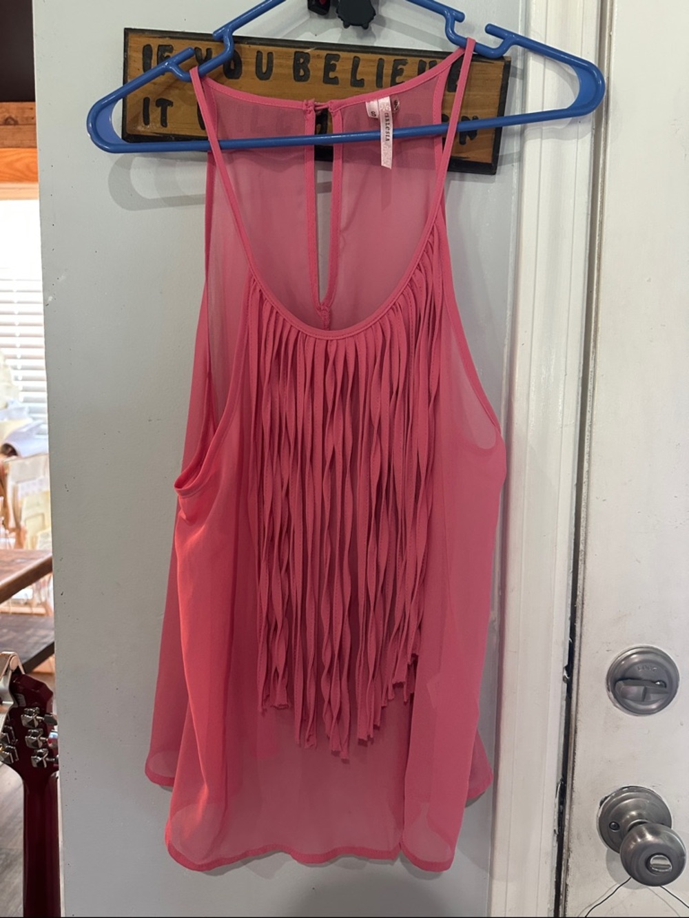 Women's Pink Fringe Sleeveless Top